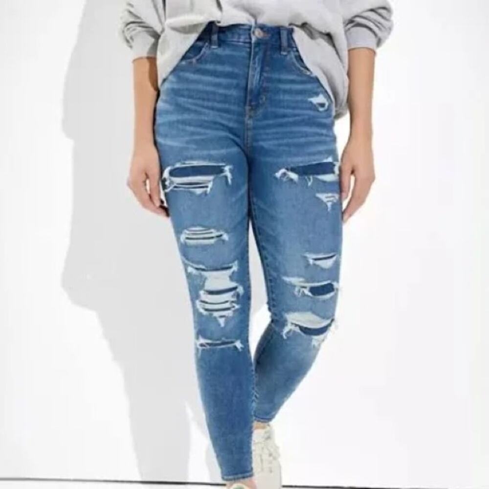 NWT American Eagle Outfitters Distressed Blue Cropped Jeans Size 20 Short 1001